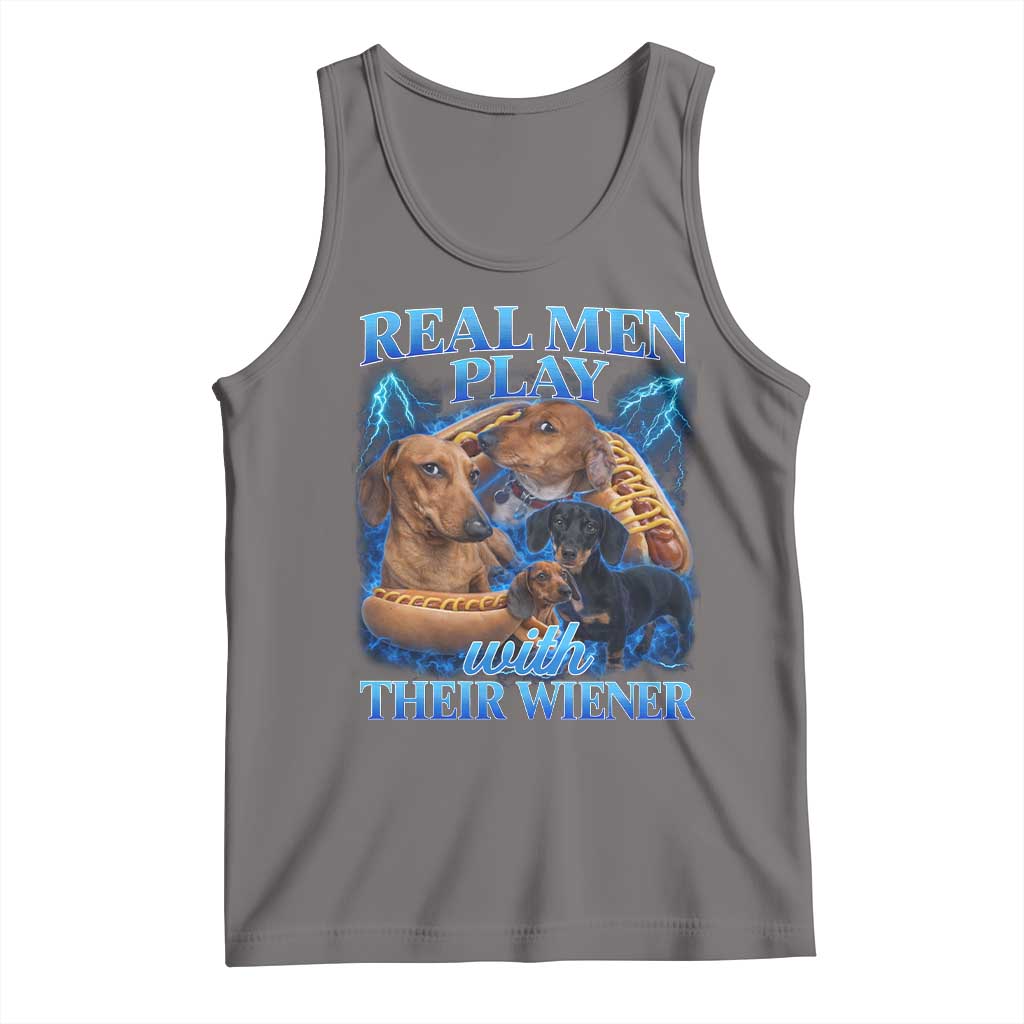 Funny Dachshund Dog Dad Tank Top Real Men Play With Their Wiener Funny Offensive TS10 Deep Heather Print Your Wear