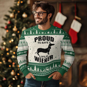 Proud to Have A Little Wiener Ugly Christmas Sweater Funny Offensive Dachshund Retro 90s TS10 Beige Green Print Your Wear