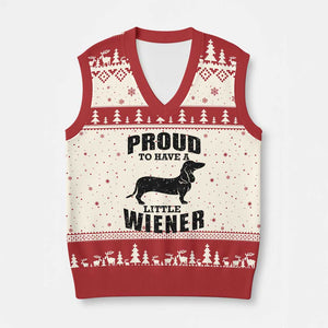 Proud to Have A Little Wiener V-Neck Knit Sweater Vest Funny Offensive Dachshund Retro 90s TS10 Beige Red Print Your Wear