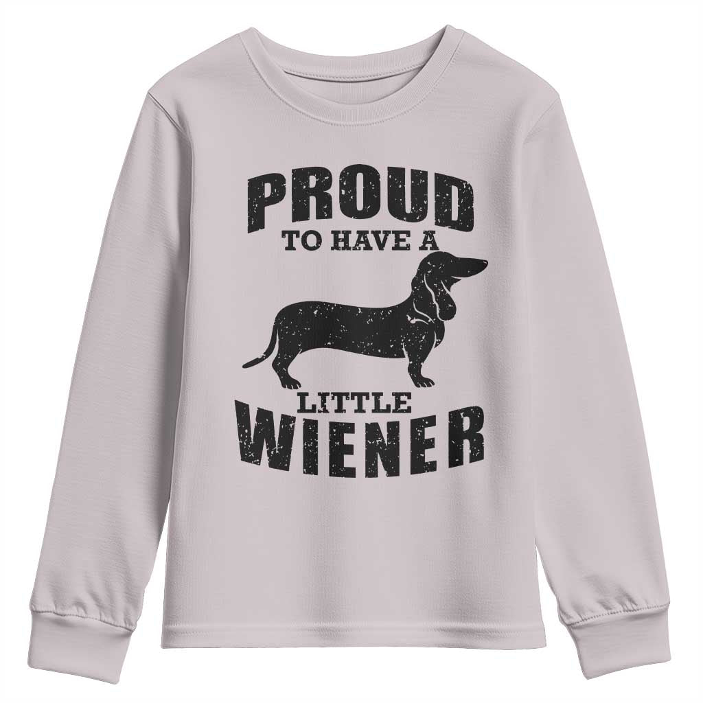 Proud to Have A Little Wiener Youth Sweatshirt Funny Offensive Dachshund Retro 90s TS10 Ice Gray Print Your Wear
