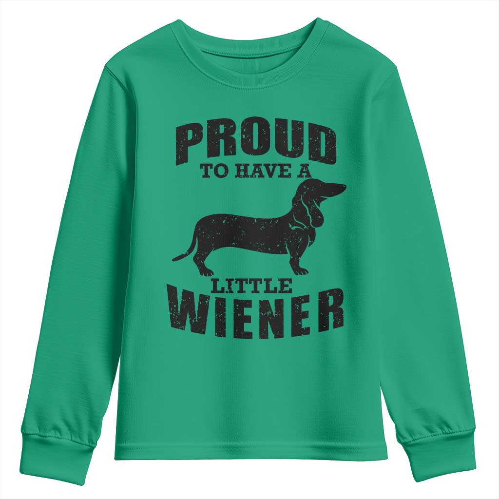 Proud to Have A Little Wiener Youth Sweatshirt Funny Offensive Dachshund Retro 90s TS10 Irish Green Print Your Wear