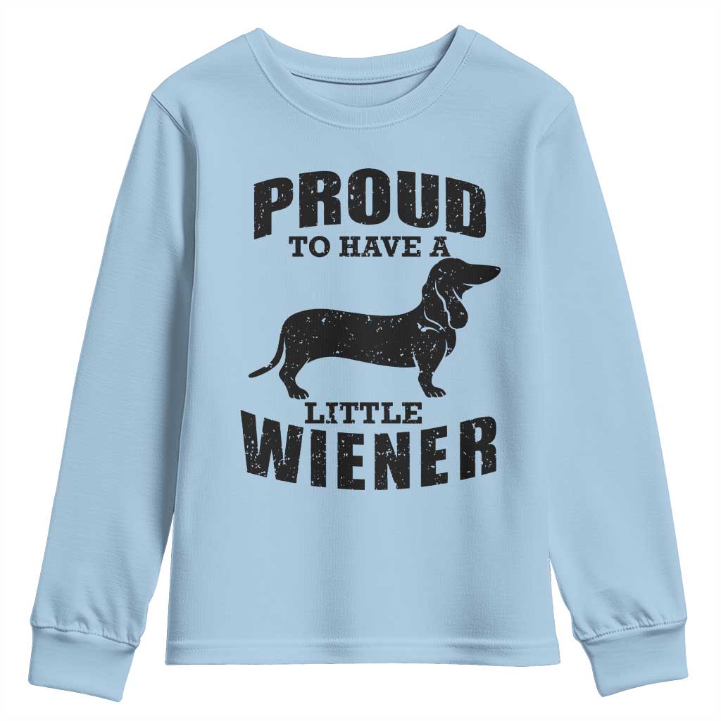 Proud to Have A Little Wiener Youth Sweatshirt Funny Offensive Dachshund Retro 90s TS10 Light Blue Print Your Wear