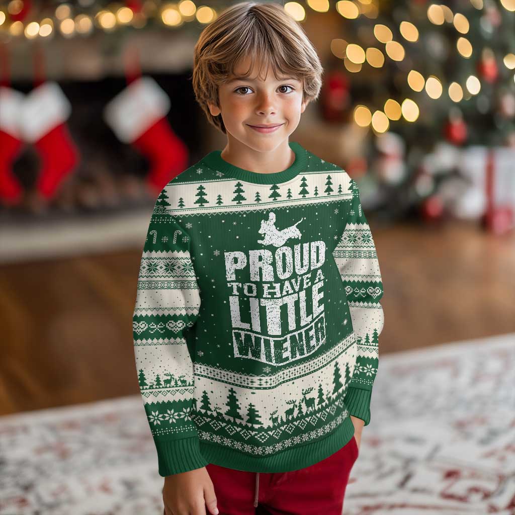 Funny Wiener Dog Lover Ugly Christmas Sweater Dog Weenie Proud to Have A Little Wiener Dachshund TS10 Forest Green Beige Print Your Wear
