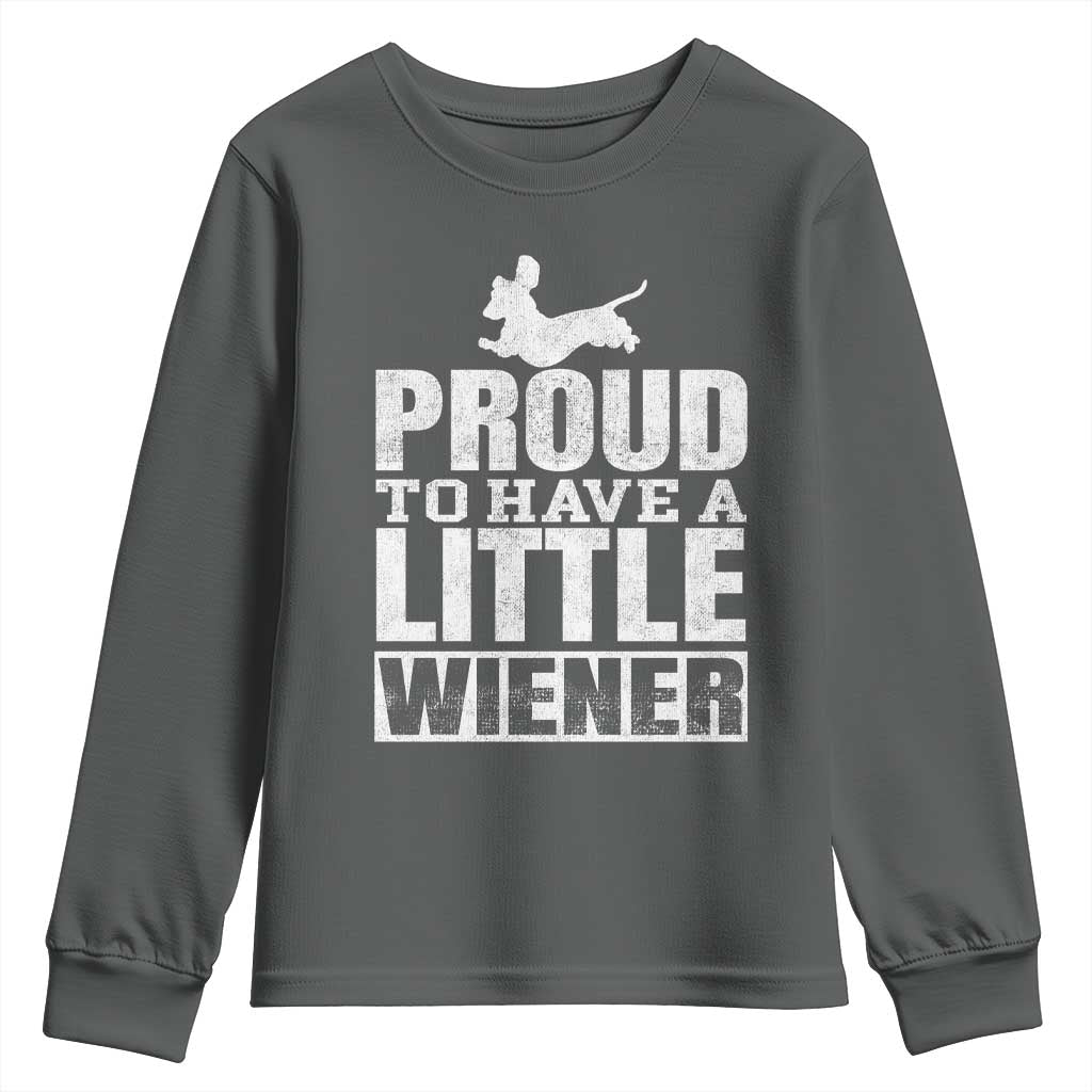 Funny Wiener Dog Lover Youth Sweatshirt Dog Weenie Proud to Have A Little Wiener Dachshund TS10 Dark Heather Print Your Wear