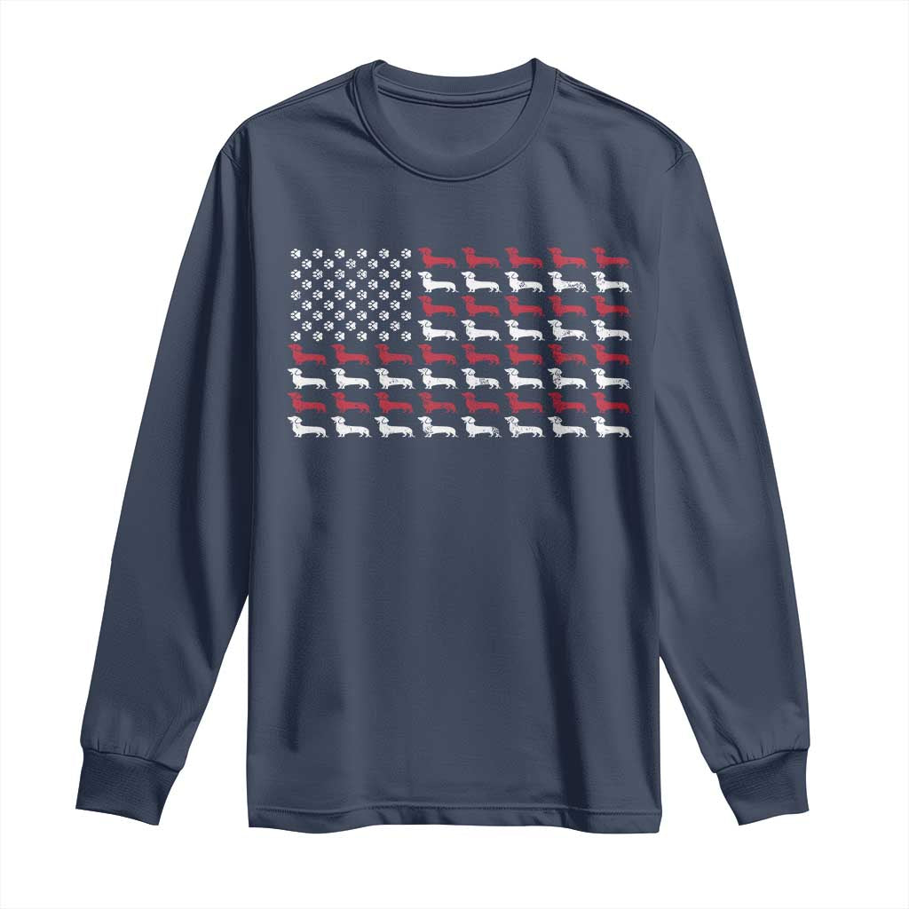 American Flag Vintage Patriotic Dachshund Dad Long Sleeve Shirt Weiner Dog Fathers Day Gifts For Dog Lovers Dad TS10 Navy Print Your Wear