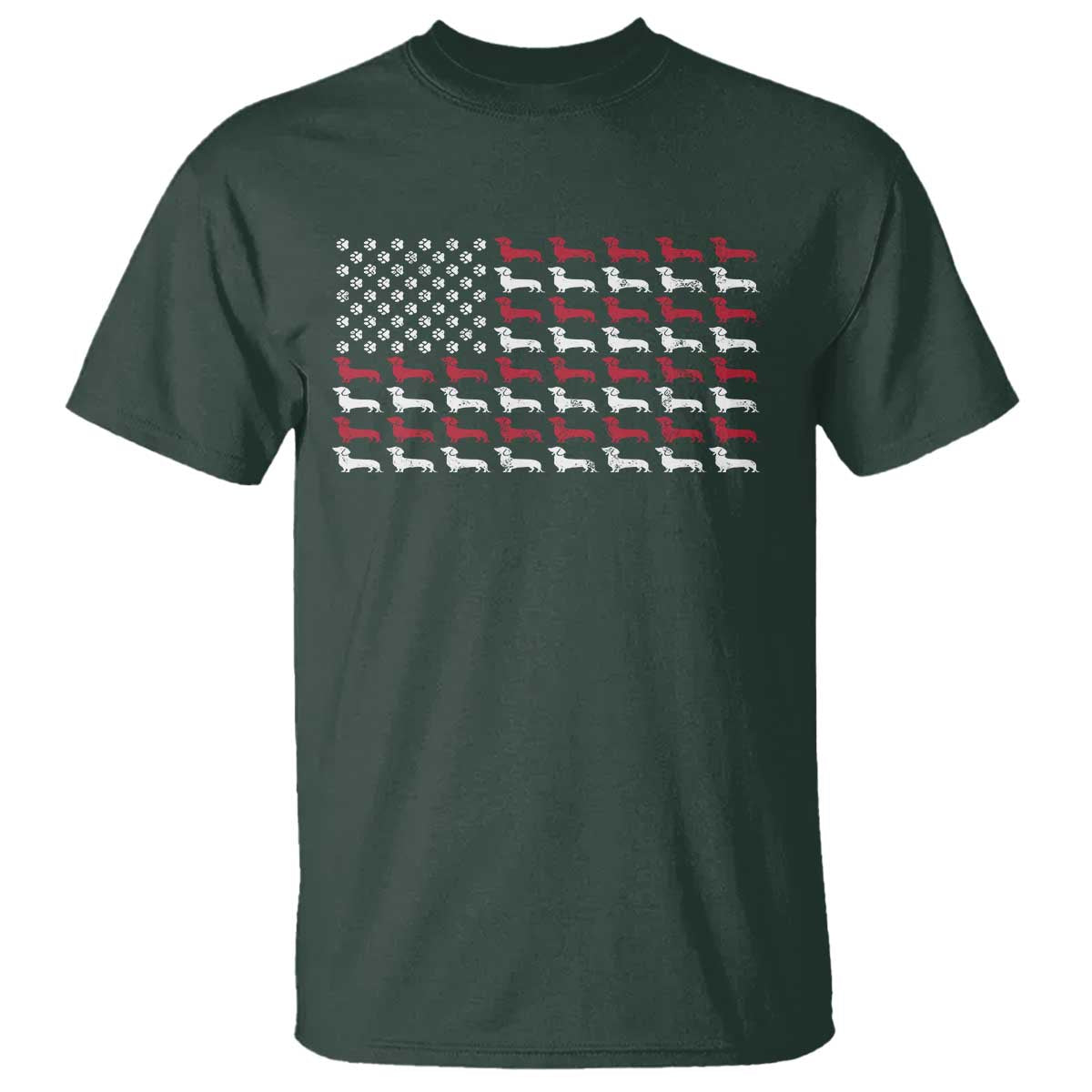 American Flag Vintage Patriotic Dachshund Dad T Shirt Weiner Dog Fathers Day Gifts For Dog Lovers Dad TS10 Dark Forest Green Print Your Wear