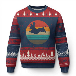 Vintage Dachshund Ugly Christmas Sweater 60s 70s Retro Grunge Weiner Dog Love TS10 Navy Red Print Your Wear