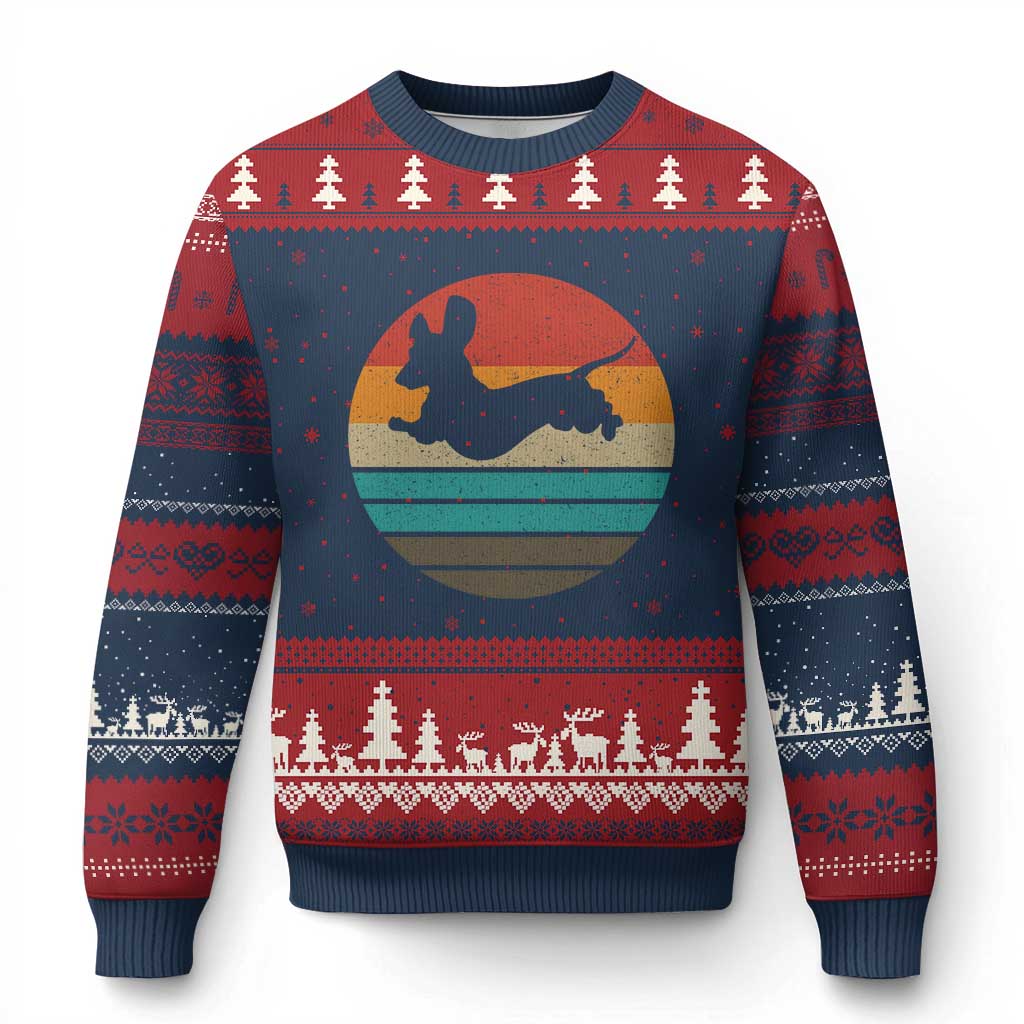 Vintage Dachshund Ugly Christmas Sweater 60s 70s Retro Grunge Weiner Dog Love TS10 Navy Red Print Your Wear
