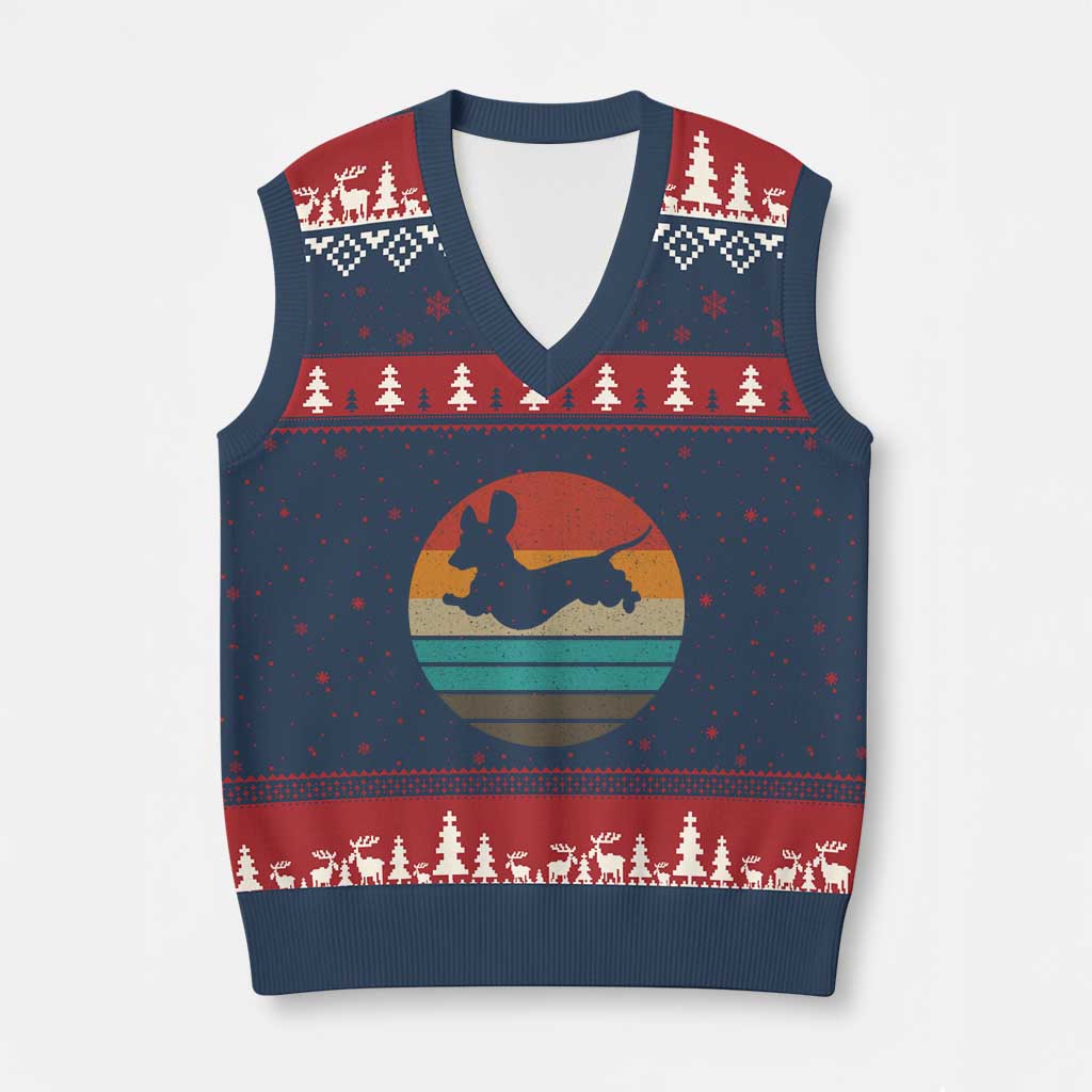 Vintage Dachshund V-Neck Knit Sweater Vest 60s 70s Retro Grunge Weiner Dog Love TS10 Navy Red Print Your Wear