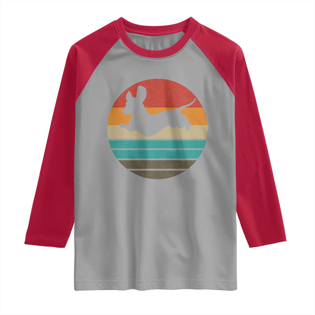 Vintage Dachshund Raglan Shirt 60s 70s Retro Grunge Weiner Dog Love TS10 Sport Gray Red Print Your Wear