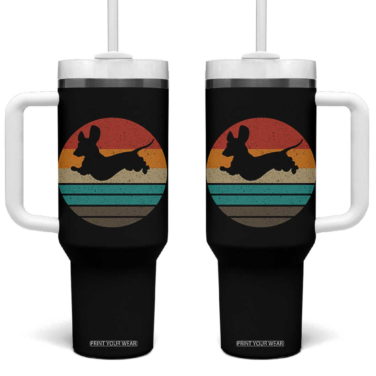 Vintage Dachshund Tumbler With Handle 60s 70s Retro Grunge Weiner Dog Love TS10 One Size: 40 oz Black Print Your Wear