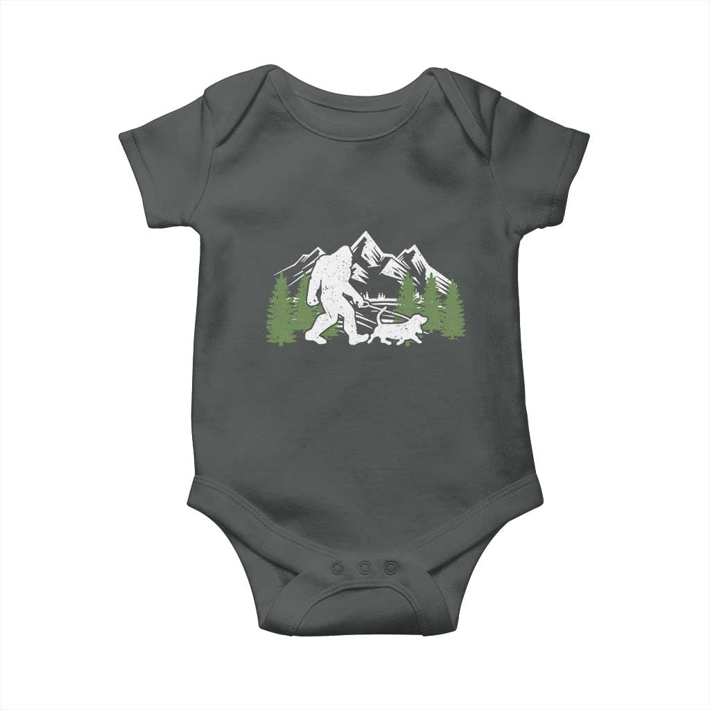Bigfoot Walking Dachshund Baby Onesie Funny Wiener Dog Gift Sasquatch TS10 Dark Heather Print Your Wear
