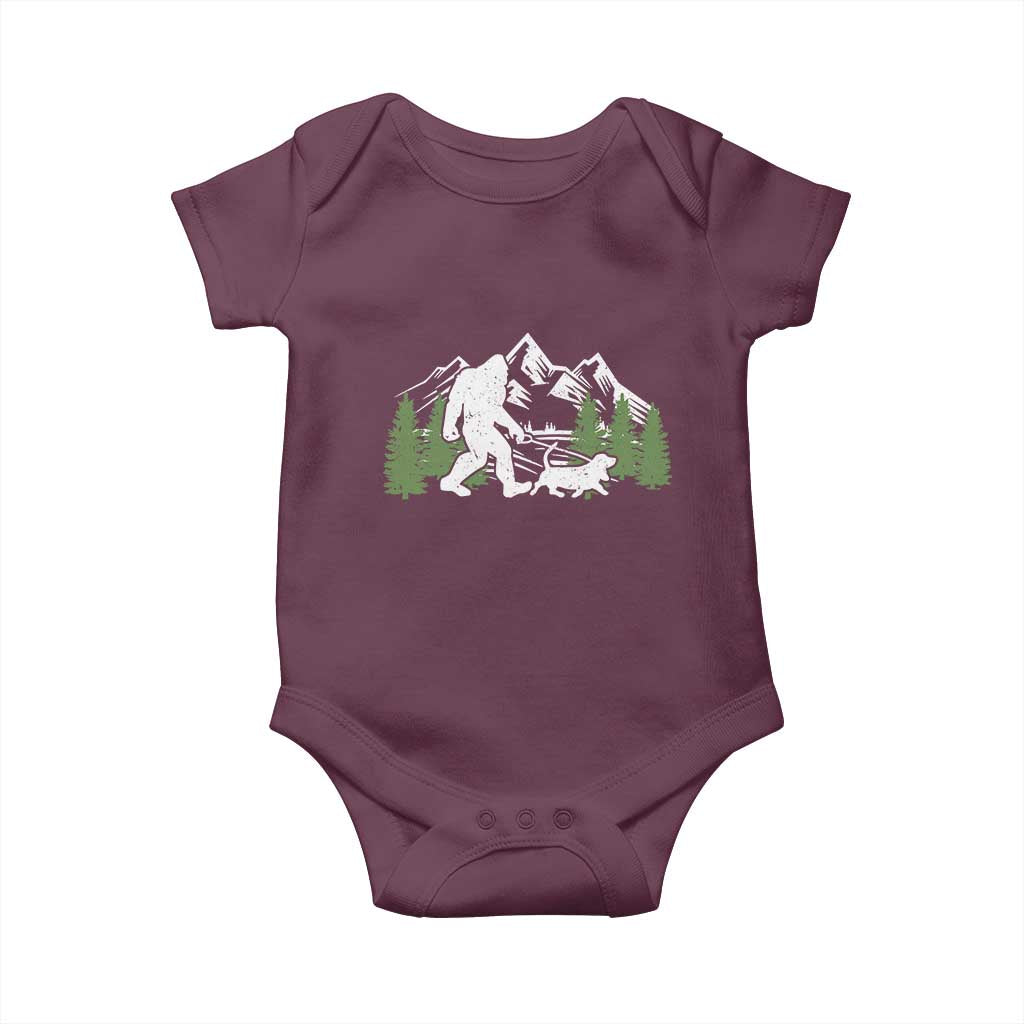 Bigfoot Walking Dachshund Baby Onesie Funny Wiener Dog Gift Sasquatch TS10 Maroon Print Your Wear
