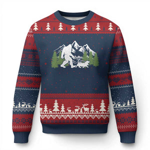 Bigfoot Walking Dachshund Ugly Christmas Sweater Funny Wiener Dog Gift Sasquatch TS10 Navy Red Print Your Wear