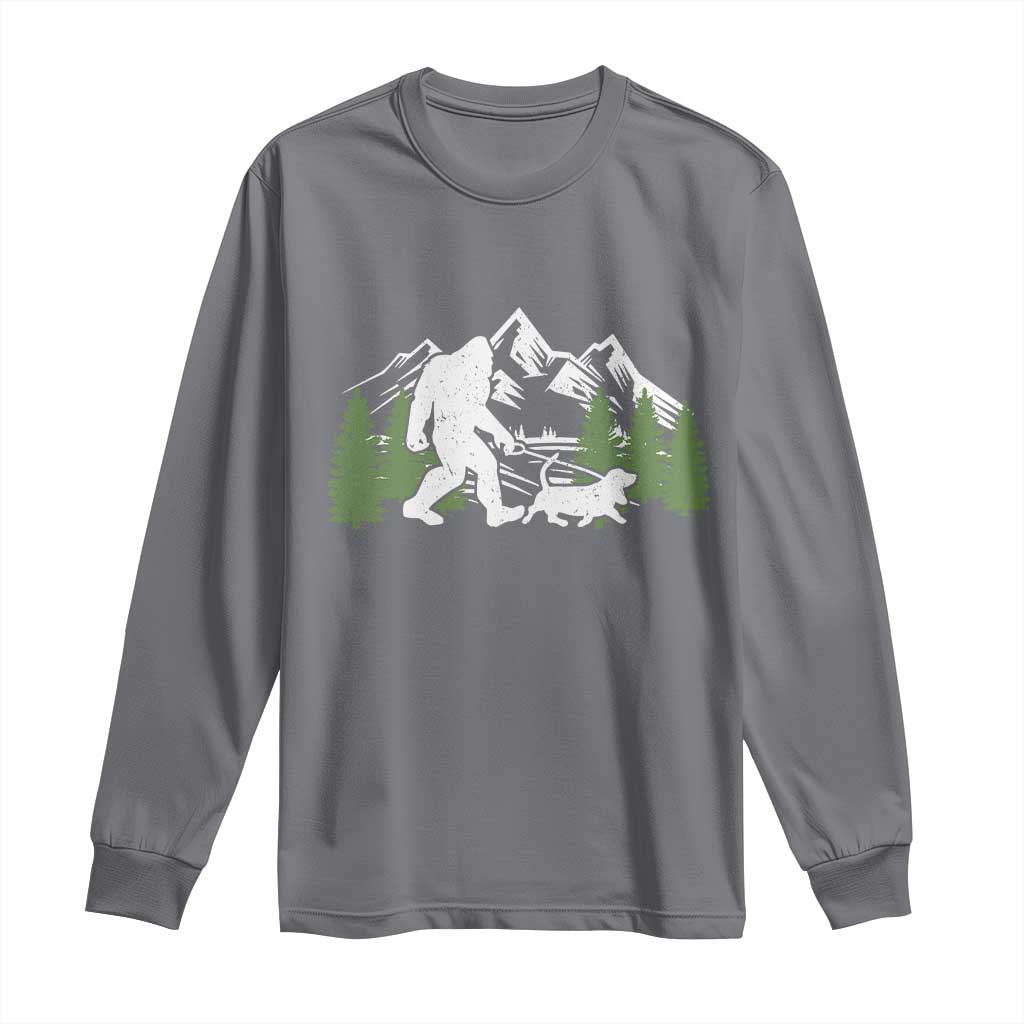 Bigfoot Walking Dachshund Long Sleeve Shirt Funny Wiener Dog Gift Sasquatch TS10 Charcoal Print Your Wear