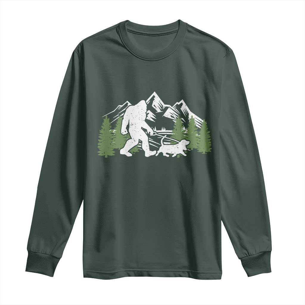 Bigfoot Walking Dachshund Long Sleeve Shirt Funny Wiener Dog Gift Sasquatch TS10 Dark Forest Green Print Your Wear