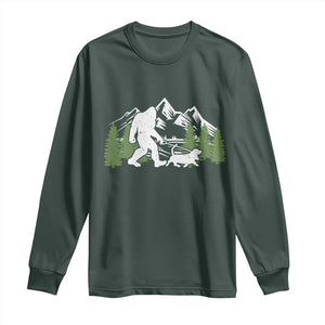 Bigfoot Walking Dachshund Long Sleeve Shirt Funny Wiener Dog Gift Sasquatch TS10 Dark Forest Green Print Your Wear