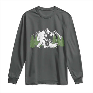 Bigfoot Walking Dachshund Long Sleeve Shirt Funny Wiener Dog Gift Sasquatch TS10 Dark Heather Print Your Wear