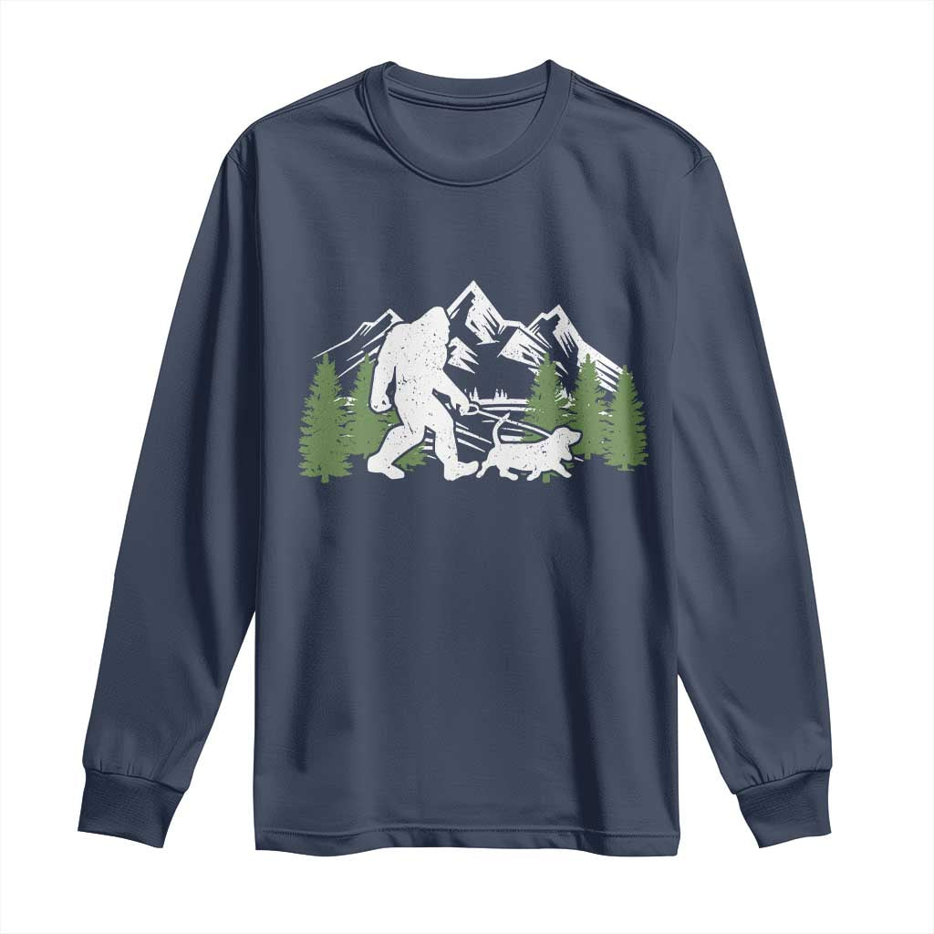 Bigfoot Walking Dachshund Long Sleeve Shirt Funny Wiener Dog Gift Sasquatch TS10 Navy Print Your Wear