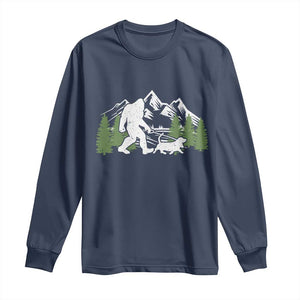 Bigfoot Walking Dachshund Long Sleeve Shirt Funny Wiener Dog Gift Sasquatch TS10 Navy Print Your Wear