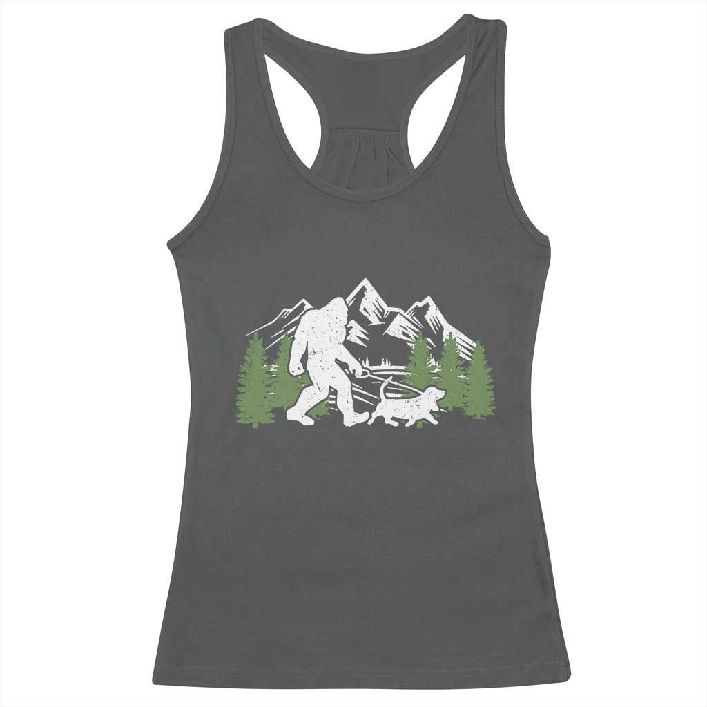 Bigfoot Walking Dachshund Racerback Tank Top Funny Wiener Dog Gift Sasquatch TS10 Dark Heather Print Your Wear