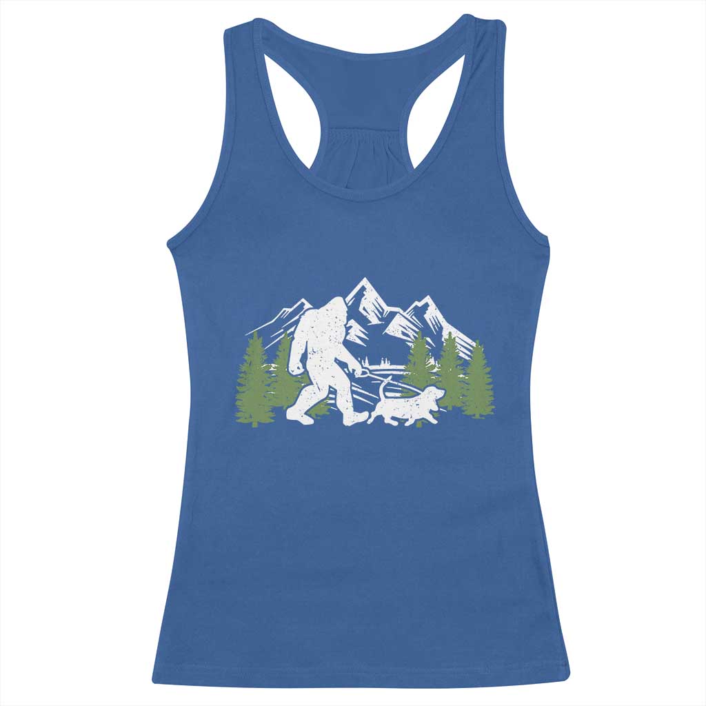 Bigfoot Walking Dachshund Racerback Tank Top Funny Wiener Dog Gift Sasquatch TS10 Royal Blue Print Your Wear
