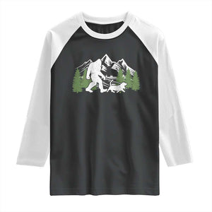 Bigfoot Walking Dachshund Raglan Shirt Funny Wiener Dog Gift Sasquatch TS10 Black White Print Your Wear