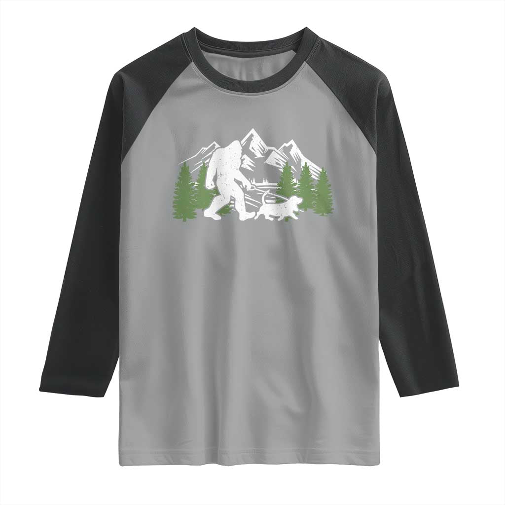 Bigfoot Walking Dachshund Raglan Shirt Funny Wiener Dog Gift Sasquatch TS10 Sport Gray Black Print Your Wear