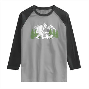 Bigfoot Walking Dachshund Raglan Shirt Funny Wiener Dog Gift Sasquatch TS10 Sport Gray Black Print Your Wear