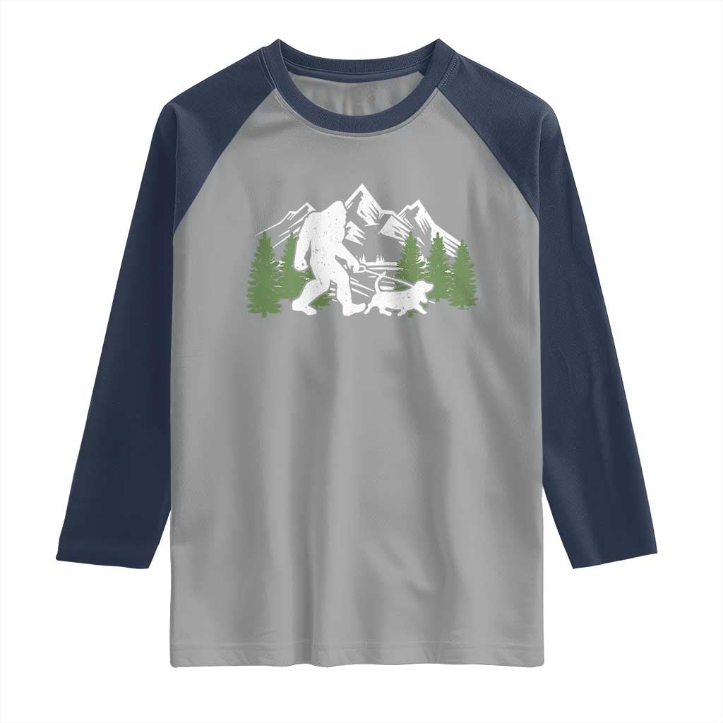 Bigfoot Walking Dachshund Raglan Shirt Funny Wiener Dog Gift Sasquatch TS10 Sport Gray Navy Print Your Wear
