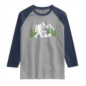 Bigfoot Walking Dachshund Raglan Shirt Funny Wiener Dog Gift Sasquatch TS10 Sport Gray Navy Print Your Wear