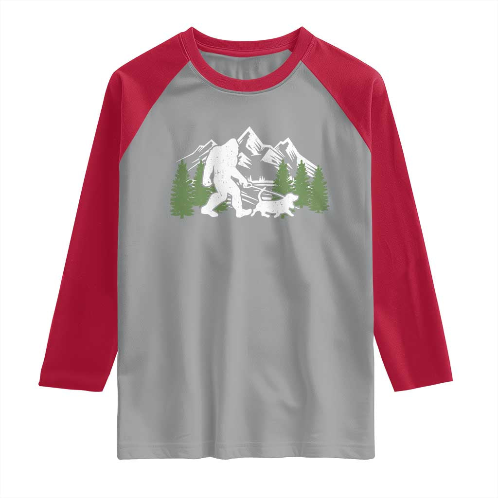 Bigfoot Walking Dachshund Raglan Shirt Funny Wiener Dog Gift Sasquatch TS10 Sport Gray Red Print Your Wear