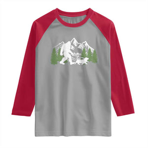 Bigfoot Walking Dachshund Raglan Shirt Funny Wiener Dog Gift Sasquatch TS10 Sport Gray Red Print Your Wear