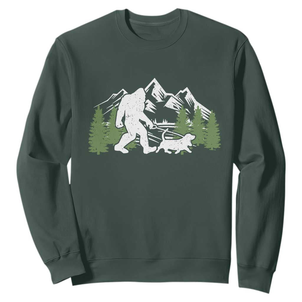 Bigfoot Walking Dachshund Sweatshirt Funny Wiener Dog Gift Sasquatch TS10 Dark Forest Green Print Your Wear