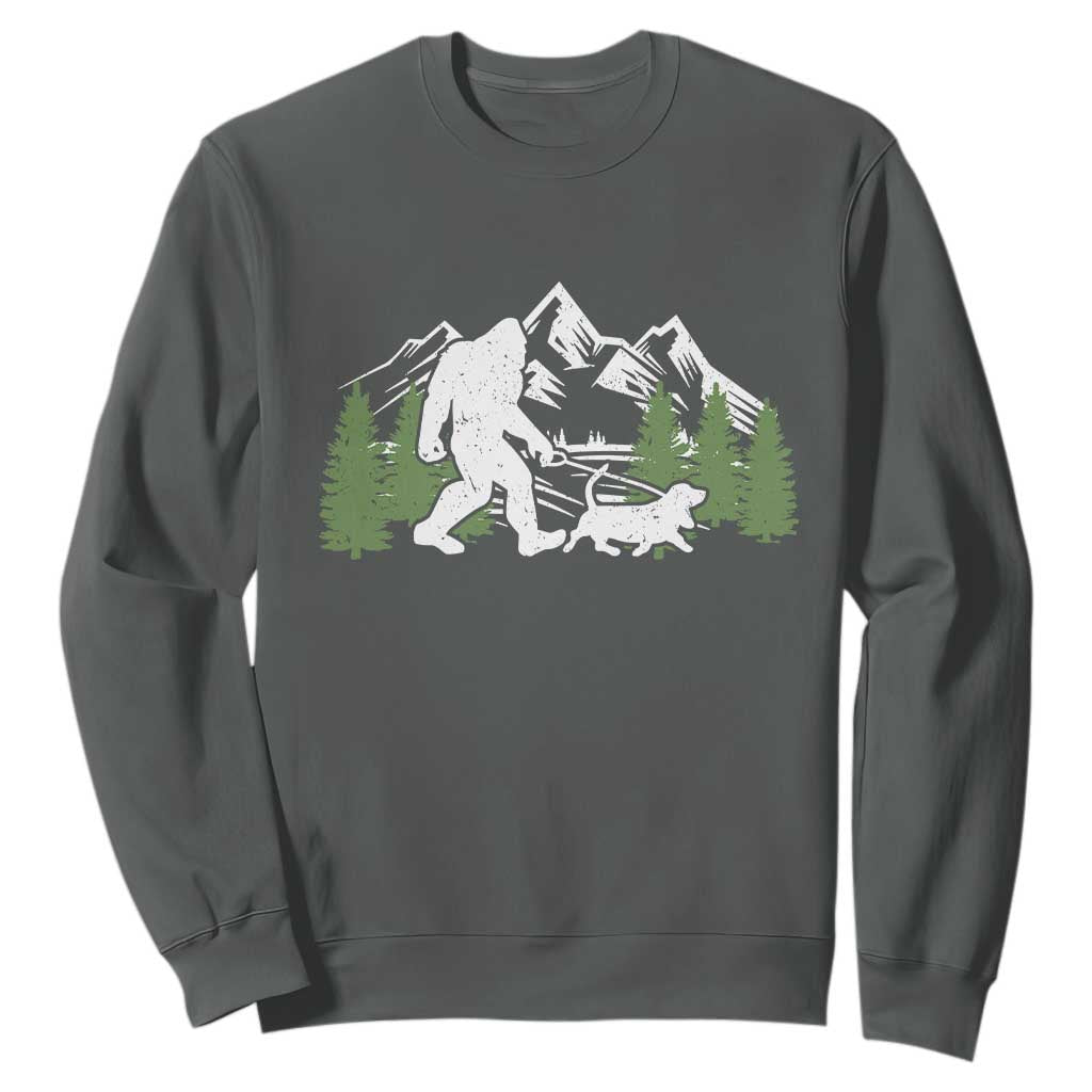 Bigfoot Walking Dachshund Sweatshirt Funny Wiener Dog Gift Sasquatch TS10 Dark Heather Print Your Wear
