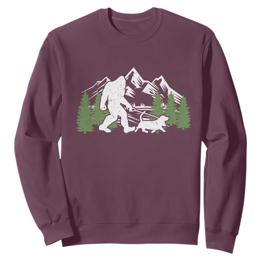 Bigfoot Walking Dachshund Sweatshirt Funny Wiener Dog Gift Sasquatch TS10 Maroon Print Your Wear