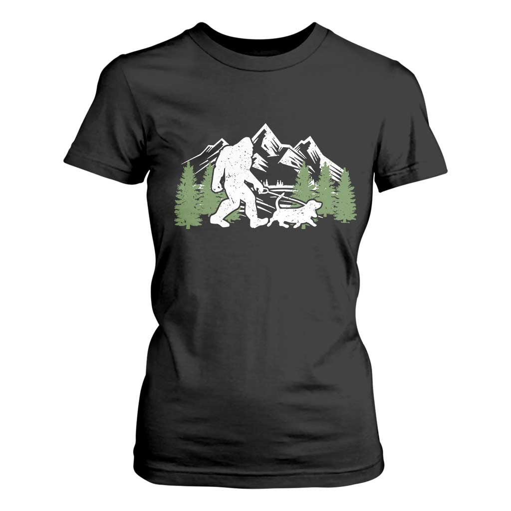 Bigfoot Walking Dachshund T Shirt For Women Funny Wiener Dog Gift Sasquatch TS10 Black Print Your Wear