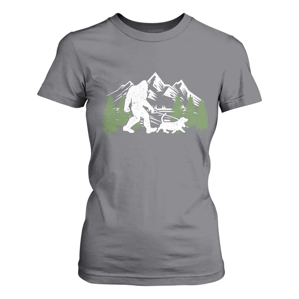 Bigfoot Walking Dachshund T Shirt For Women Funny Wiener Dog Gift Sasquatch TS10 Charcoal Print Your Wear