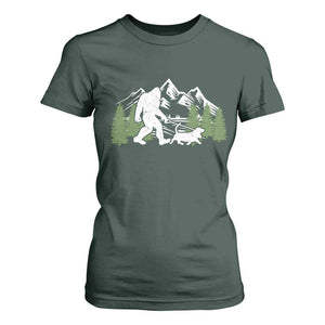 Bigfoot Walking Dachshund T Shirt For Women Funny Wiener Dog Gift Sasquatch TS10 Dark Forest Green Print Your Wear