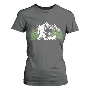 Bigfoot Walking Dachshund T Shirt For Women Funny Wiener Dog Gift Sasquatch TS10 Dark Heather Print Your Wear