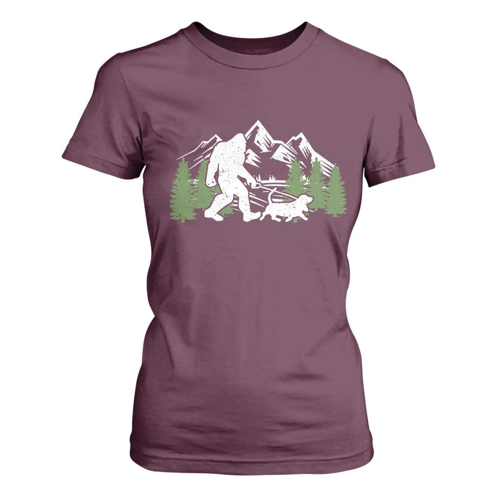 Bigfoot Walking Dachshund T Shirt For Women Funny Wiener Dog Gift Sasquatch TS10 Maroon Print Your Wear