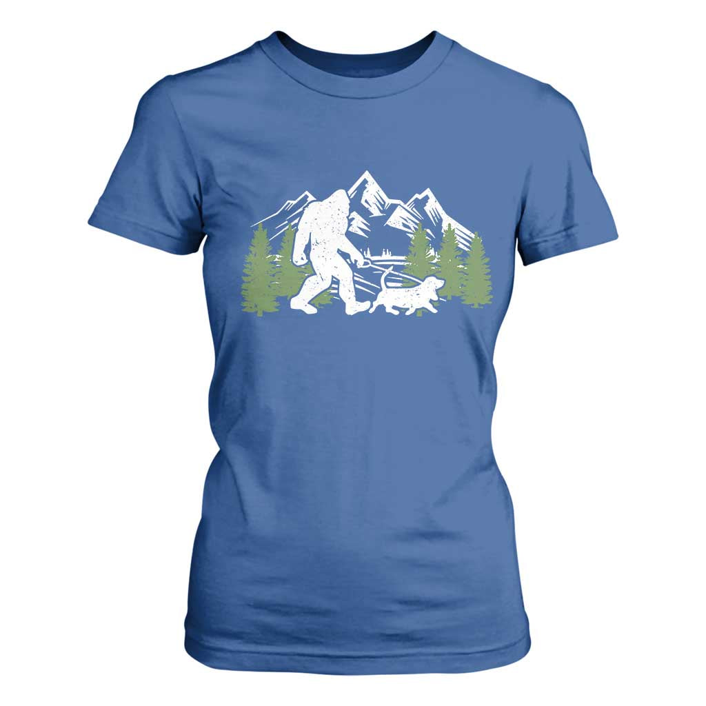 Bigfoot Walking Dachshund T Shirt For Women Funny Wiener Dog Gift Sasquatch TS10 Royal Blue Print Your Wear