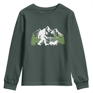 Bigfoot Walking Dachshund Youth Sweatshirt Funny Wiener Dog Gift Sasquatch TS10 Dark Forest Green Print Your Wear