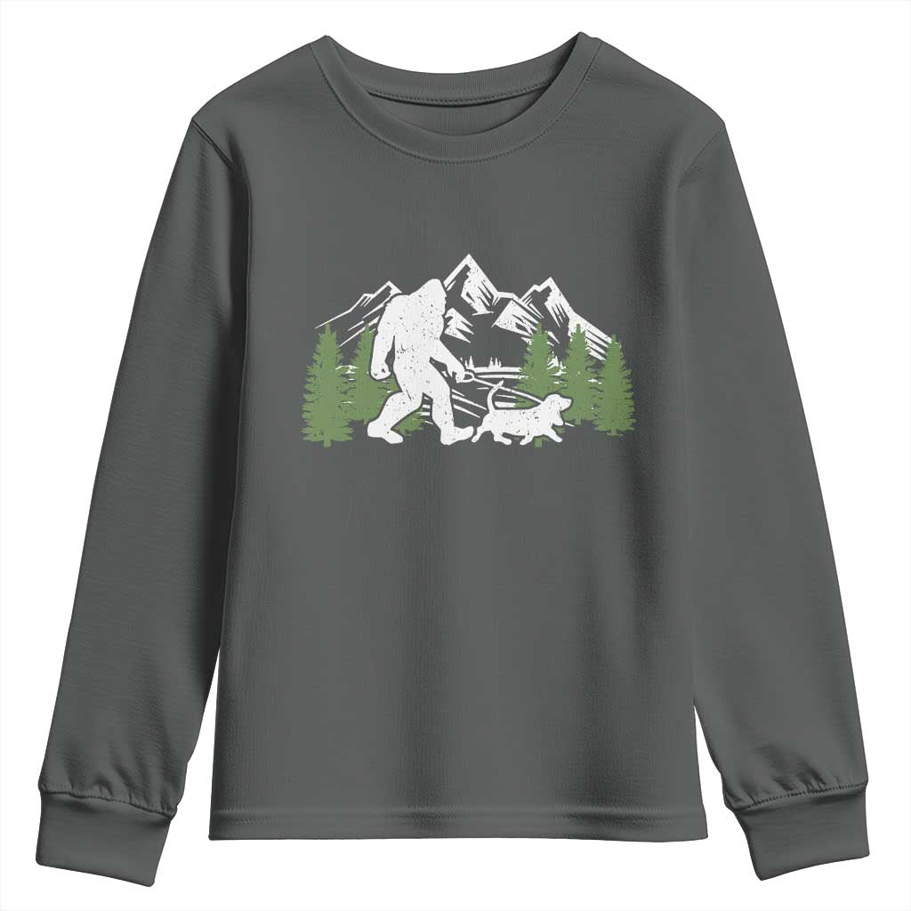 Bigfoot Walking Dachshund Youth Sweatshirt Funny Wiener Dog Gift Sasquatch TS10 Dark Heather Print Your Wear