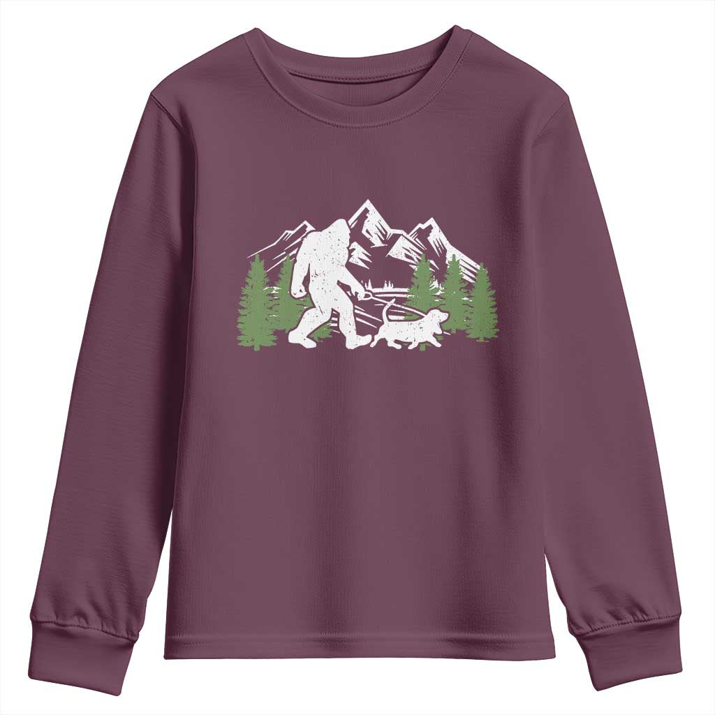 Bigfoot Walking Dachshund Youth Sweatshirt Funny Wiener Dog Gift Sasquatch TS10 Maroon Print Your Wear