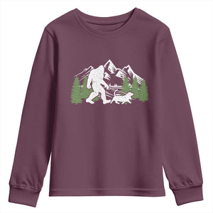 Bigfoot Walking Dachshund Youth Sweatshirt Funny Wiener Dog Gift Sasquatch TS10 Maroon Print Your Wear