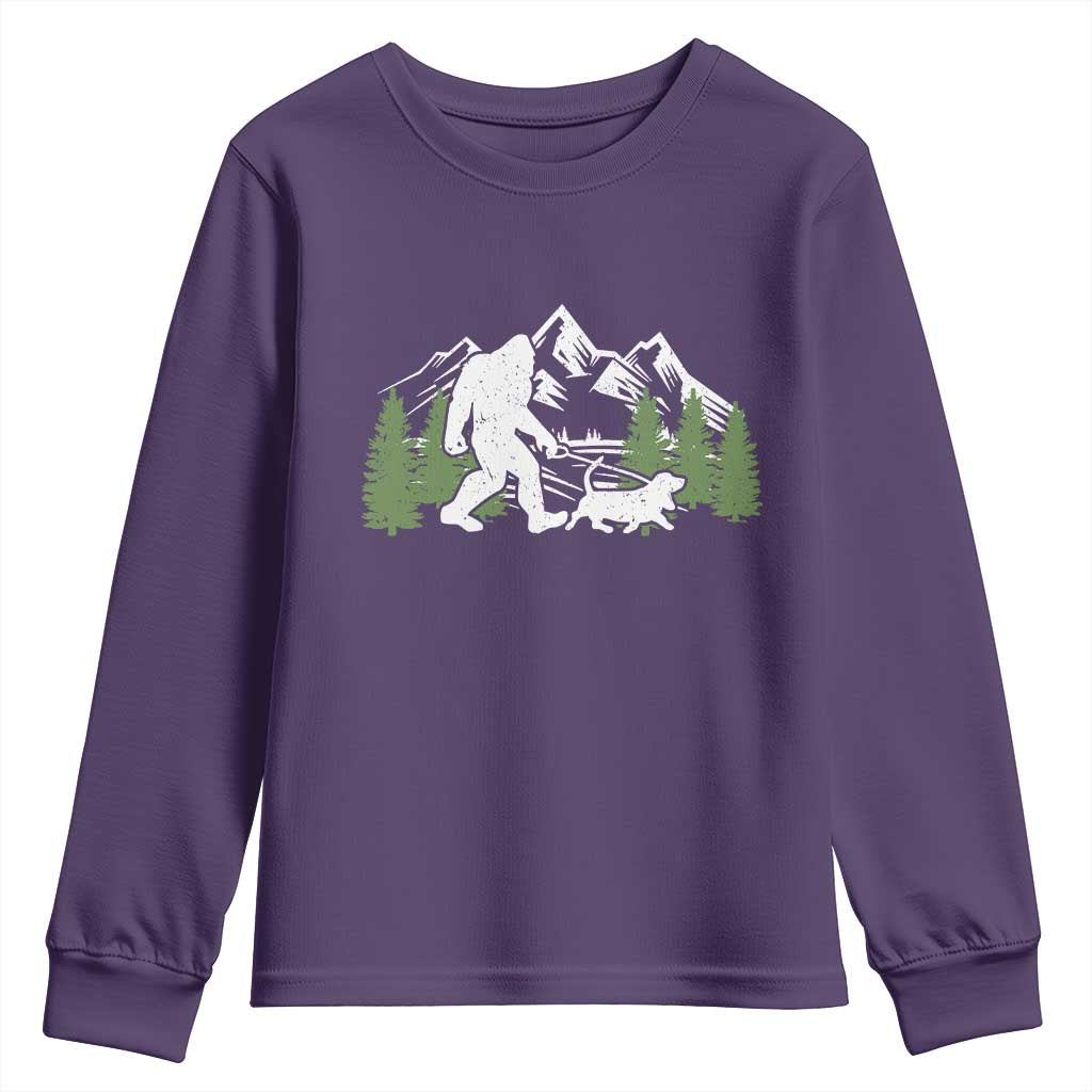 Bigfoot Walking Dachshund Youth Sweatshirt Funny Wiener Dog Gift Sasquatch TS10 Purple Print Your Wear