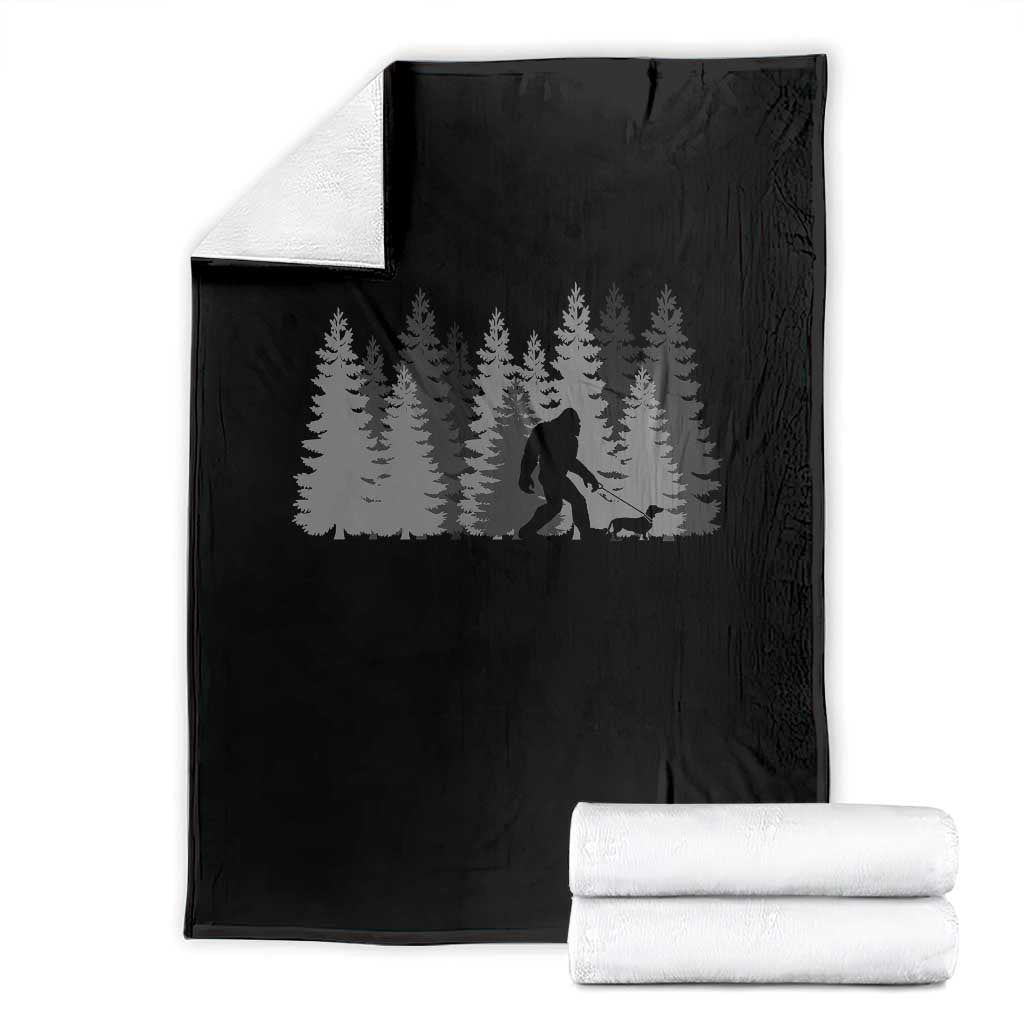 Bigfoot Walking Dachshund Throw Blanket Funny Wiener Dog Gift Forest Sasquatch Yeti TS10 Black Print Your Wear