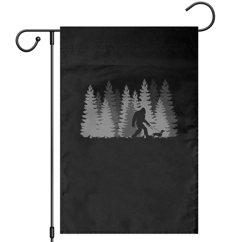 Bigfoot Walking Dachshund Garden Flag Funny Wiener Dog Gift Forest Sasquatch Yeti TS10 Black Print Your Wear