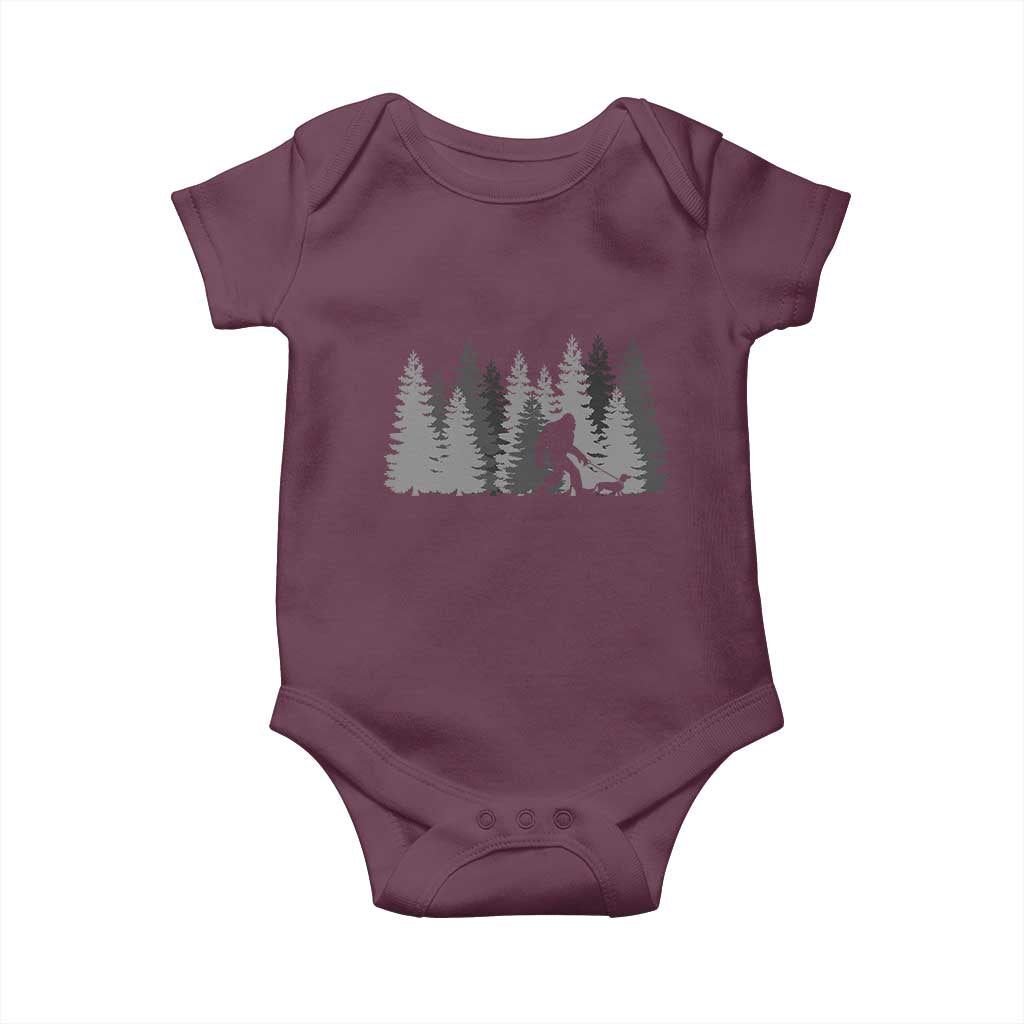 Bigfoot Walking Dachshund Baby Onesie Funny Wiener Dog Gift Forest Sasquatch Yeti TS10 Maroon Print Your Wear